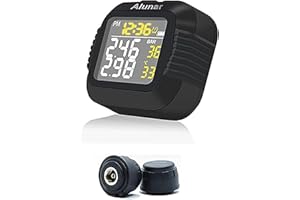 ALUNAR Moto TPMS Wireless Sistema di monitoraggio della Pressione dei Pneumatici Aspirazione Magnetica USB Ampio Display Digitale LCD Orario 12/24h Preciso 2 Punti decimali 2 Sensori Esterni
