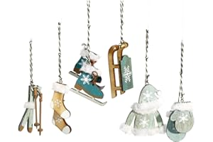 Heitmann Deco Ozdoby choinkowe – zestaw zawieszek z drewna – 6-częściowy – ozdoba na choinkę w modnym kolorze – petrol – dekoracja bożonarodzeniowa