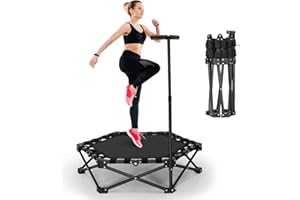 Lischwert 40" Fitness Trampoline with Adjustable Handle Bar Silent Mini Trampoline Bungee Rebounder Jumping Cardio Trainer Workout for Adults - Maximum Load 150 kg