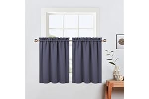 LinTimes Krótkie Zasłony Zaciemniające, 61 cm Długości, Do Zestawu Łazienkowego, 2 Panele, Kieszeń Na Pręt, Zasłony Poziomowe, Blokujące Światło, Do Pokoju Kempingowego