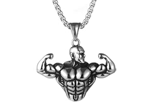 AsAlways Stainless Steel Sports Bodybuilding Muscle Men Wrestling Barbell Dumbbell Pendant Necklace Stainless Steel Gym Fitness Accessories