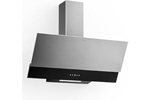 Klarstein Verosteel Angled Cooker Hood 90cm - 624 m³/h, A++ Energy, Touch Control, LED Lighting, Quiet, Stainless Steel & Glass, Extractor Hood, Ducted/Recirculating