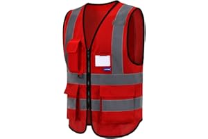 AYKRM 21 couleur Gilet di Sicurezza Antinfortunistici Alta Visibilità con tasche Giacca da lavoro riflettente ad alta visibilità Gilet riflettente con cerniera