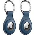 JETech Silicone Case for AirTag 2021 with Keychain, Protective Air Tag Holder, Portable Keyring Cover, Easy Installation, 2-Pack (Navy)
