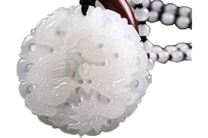 yigedan Collana con ciondolo a forma di drago, drago, fenice, giada bianca naturale