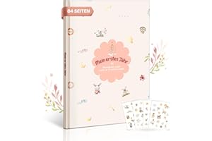 PRINTARA Mein Erstes Jahr Babyalbum – 84 Seiten Hardcover, Boho Design, pädagogisch gestaltet, Erinnerungsbuch für Fotos & Meilensteine – Geschenk zur Geburt & Taufe, Blumenmotiv für Mädchen