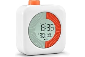 EooCoo Minuteur Visuel Timer Enfant 60 Min, Time Timer avec Compte à Rebours, Chrono, Horloge & Réveil avec Alarme Sonore/Silencieuse, pour Enfants et Adultes, pour Cuisine, École, Bureau (Blanc)