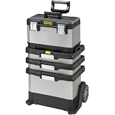 Stanley Fatmax Mobile Metal Workshop, Tool Trolley, Versatile Box for Small and Large Parts, Wheels 17 cm, Anti-Rust Metal Cl