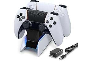 afbptek PS5 Controller Charger, PS5 Controller Charging Station Dock, Fast Dual Charging for Dualsense, Playstation 5 Controller with Wireless Controller Accessories, Blue LED ON/Off Automatically
