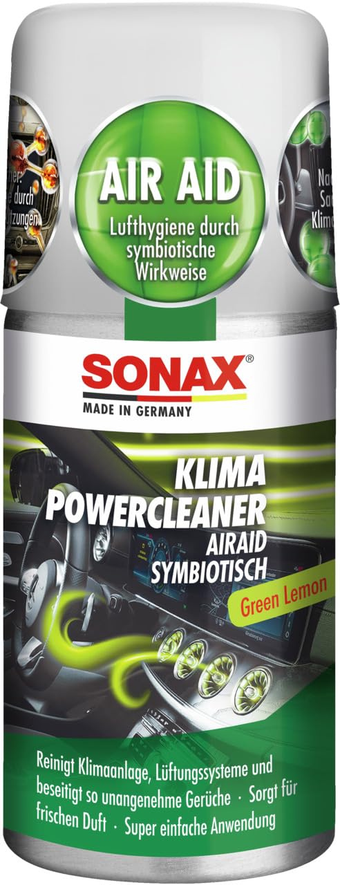 SONAX KlimaPowerCleaner AirAid Klimaanlagenreiniger Green Lemon (100 ml) | sorgt schnell und einfach für langanhaltende Lufthygiene und befreit dauerhaft von lästigen Gerüchen