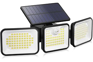 ‎OUSFOT OUSFOT Zewnętrzne światło słoneczne z czujnikiem ruchu, 180 diod LED Zewnętrzny reflektor słoneczny, 3 tryby oświetlenia 270° Zakres oświetlenia zewnętrznego światła słonecznego do ogrodu, garażu