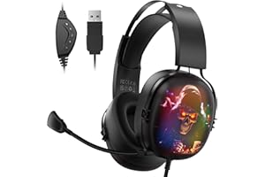 Gvyugke Cuffie Gaming Surround 7.1, Cuffie da Gioco per Pc, Laptop, Cuffie USB con Cavo per Microfono, Cuffie da Gioco con Luce RGB per Console PS4/PS5