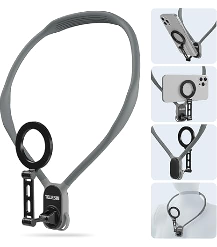TELESIN° Magnetische Selfie-Telefoonhouder Voor Hals, POV/VLOG Magnetisch Telefoonkoord Voor Magsafe-Halstelefoonhouder Voor iPhone 15 14 13 Pro 12 Max Android (Grijs