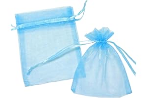 LITTLE SNOW DIRECT 10pcs 7x9cm Organza Gift Favour Bags Wedding Jewellery Drawstring Pouches - Baby Blue