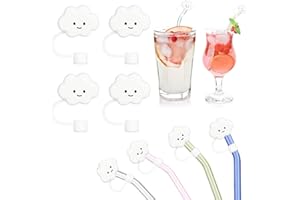 AUAUY 4 Stück Entzückende Silikon Strohhalm Abdeckung, Wiederverwendbare Trinkhalm Straw Stopper, Staubdicht Tragbare Strohkappen Abdeckungen, Strohstopfen für Dekor 7-8mm Strohhalme (Baiyun)