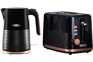 GEEPAS 1.7L Electric Kettle & 2 Slice Bread Toaster | 3000W Rapid Boil Cordless Jug Kettle | Cord Storage, Otter Controller| 7 Browning Levels, Removable Crumb Tray | Black, Aurora Collection