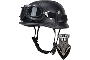 DIRERTYS Deutsche Leder Motorrad Halbhelme Retro Halbschalenhelm JetHelm mit Visier Schnellverschluss Schnalle für Cruiser Chopper Biker Moped DOT/ECE-Zulassung