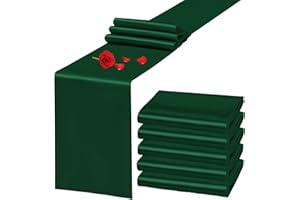 LUMAYCENS 5 Pack Satin Table Runner Forest Green 12x108 Inch Silk Table Runner for Rectangle Round Tables Wedding Party Birthday Banquet Engagements Table Decoration