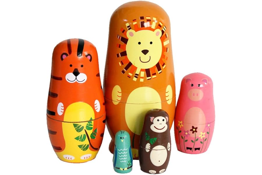 Oostifun Gobus Wooden Nesting Doll Russian Nesting Dolls Sets for Home Office Decoration Children Gifts (Animals)