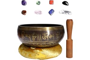 Campana Tibetana, MKNZOME 3.35'' Ciotola Tibetana fatta a mano con Pietre Chakra Ciotola sonora da meditazione per Terapia del Suono, Guarigione, Yoga, Zen, Sollievo dallo Stress e dall'Ansia