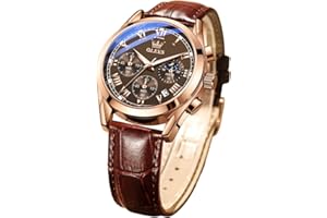 OLEVS Men Watch Leather Strap Moon Phase Casual Classic Analog Quartz Calendar 3ATM Waterproof Luminous Men Wrist Watches