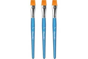 Himmlfel Lot de 3 pinceaux plats de 25 mm pour peinture acrylique, aquarelle, gouache, huile, peinture du visage, grands pinceaux professionnels pour artistes et débutants