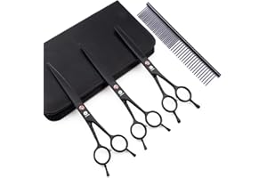 Dream Reach Professional 7.0'' Dog & Cat Grooming Scissors Kit - Curved & Straight Scissors, Thinning Shears with Grooming Comb - 3pcs Set