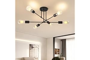 kuwork Lámpara Techo Vintage, 6 Luces E27 Lámpara Colgante de Techo, Plafon Techo Moderno para Salón, Dormitorio, Estudio, Cocina y Comedor, Negro