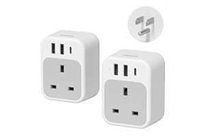 UK to US Plug Adaptor 2 Pack, TESSAN USA Travel Adapter with USB C and 2 USB A, 4 in 1 Travel Adaptor, American Plug Adapter from UK to Mexico, Canada, Thailand, Bahamas (Type B)