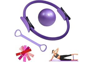 ZHUJIECAO Pilates Ring Set (5 Packs),14" Magic Circle with Dual Padded Handles,9" Mini Pilates Ball,5 Resistance Bands,Yoga Strap – Full Body Toning Pilates Equipment Kit for Home Gym Fitness