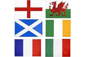 YOFANUP Six Nations Flags, 5x3 ft, 6 Pcs Premium Flags with Eyelets, England, Scotland, Wales, Ireland, France, and Italy Flags, Great 6 Nations Flags for Pub, Club and Garden Decorations