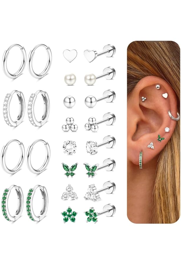 Dochais 10 Paires Boucles D'oreilles Or/argent 316L Acier Chirurgical, Créoles Huggies Or, 14 Carats Plaquées Boucle D'oreilles Zircone Hypoallergénique, Pour Femmes Avec Plusieurs Piercings