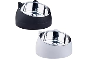 EEYFAROG Katzennapf Edelstahl 2 Stück, 15° Geneigter Erhöhter Katzen Futternapf Set, 400ML Fressnapf Für Katze Hunde, Wasser Fütterung Schüssel Abnehmbarer Katzennäpfe