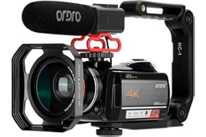 ORDRO Caméscope 4K Ultra HD AC5 avec Zoom Optique 12x, Microphone Externe, Objectif Grand Angle et Carte SD 32 Go - Idéal pour Le vlogging, la Diffusion en Direct et Les vidéos Professionnelles