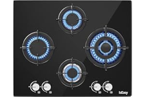 IsEasy Piano Cottura a Gas, 4 Fuochi, Autosufficiente, per Gas Naturale/Propano, Sicurezza Tramite Termocoppia