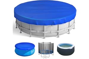 OZMI 12FT Round Pool Cover, 12 Foot Pool Covers for Inflatable Frame Pools Hot Tub Spa, Waterproof and Dust Cover Above Ground Pools Lid, Paddling Pools Cover 12 FT Swimming Pool Cover