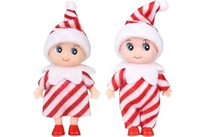 POPOYU 2PCS Christmas Mini Baby Elf Dolls, Tiny Elf Accessories for Twins Little Christmas Elves, Tradition Doll Novelty Toys for Girls, Xmas & New Year Gifts, Gift Advent Calendar Stocking Stuffers