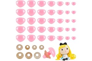 AHANDMAKER 140Pcs Plastic Animal Safety Noses, 7 Size Pink Craft Nose, Plastic Doll Noses for Amigurumi Crochet Doll Puppet Plush Bear Accessories (Pink)