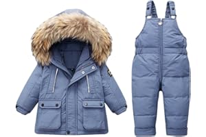 Acuryx Tuta da Neve 2 Pezzi da Bambino Cappotto Piumino con Cappuccio e Saloppette da Neve Invernale Giacca Set Ragazza Impermeabile