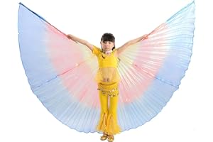 Leemiman Alas de baile para niños, disfraces de danza del vientre, alas doradas para niñas con palos