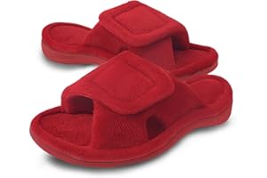 Git-up Chaussons Femme Mousse à Mémoire avec Support de l'arche Ajustable Crochet et Boucle Diabétique Large Bout Ouvert Pantoufles de Maison Extérieur et Intérieur