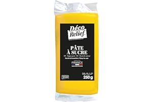 Déco Relief - Pâte à Sucre Jaune 250 g - Pâte à Sucre Professionnelle pour Gâteaux, Pâtisserie - Coloris Jaune - Fabriquée en France