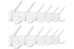 JOLY FANG Perchero de Pared, Ganchos de Percheros de Pared Acero Inoxidable, Perchas de Pared Ideal para Dormitorio Baño (6-Gancio 2pcs, Blanco)