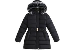 GENERISCH Girls' Winter Down Coat, Warm Lined Hooded Jacket, Fashionable Outerwear for Cold Days