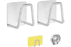 FuninCrea 2 x Porta Spugna, Portaspazzolini Resistente Impermeabile Supporto per Spugna Cucina Super Autoadesivo in Acciaio Inox Accessorio da Cucina per La Conservazione e Lo Scolo (Argento)