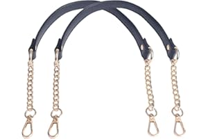 BEAULEGAN Handbag Chain Handles - Microfiber Leather - 60 cm Replacement Strap for Women Bag/Purse, Pack of 2 (Black/Gold)