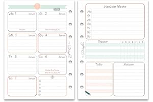 ‎SINNWUNDER SinnWunder® Premium Kalendereinlagen 2024 - Wochen-Kalender mit 1 Woche auf 2 Seiten – Größe ECHTES Din A6 – 6-fach-Lochung – HappySinn