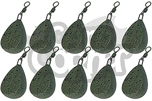 NGT 10 x 1.5oz Flat Pear Style Carp Fishing Tackle Weights in Green, Tungsten Material, Drop Shape, Ideal for Carp Fishing