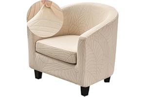 Highdi Copripoltrona 1 posto Tessuto Jacquard Coprisedie Elasticizzato, 2 Pezzi Chesterfield Fodere per Poltrona da Cocktail Antiscivolo per Bar Cameretta Club Copri Sedia Soggiorno(Beige)