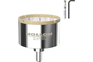 MOLLOM (68mm | 2-11/16")) Sierra de corona de diamante con 2 brocas piloto removibles, corte suave para azulejos de porcelana, vidrio, cerámica, mármol, fibra de vidrio, etc